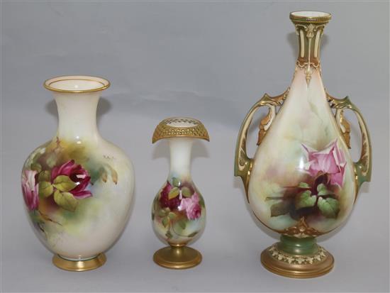 Three assorted Royal Worcester vases, largest 10.5in.